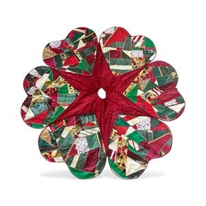 REVERSIBLE Rare Vintage Quilted Patchwork & Lace Thick Christmas Tree Skirt
